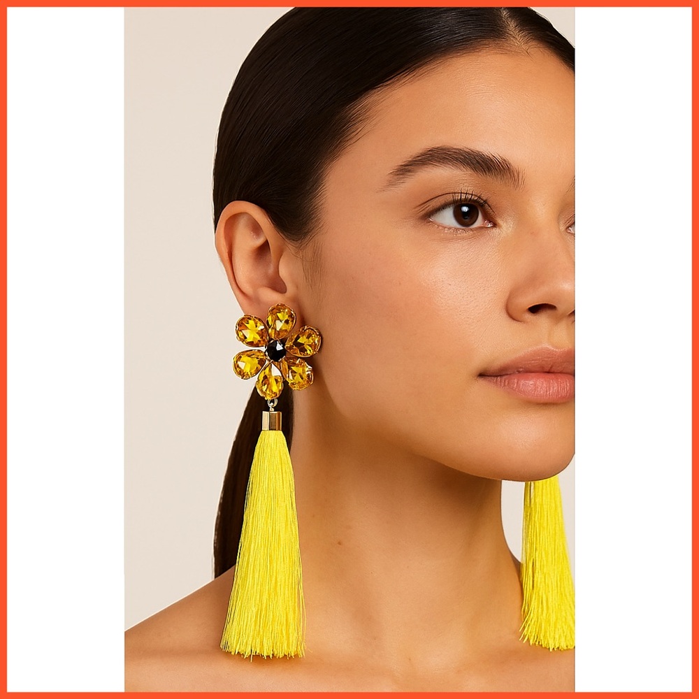 Steve Madden Yellow Floral Drop Earrings
